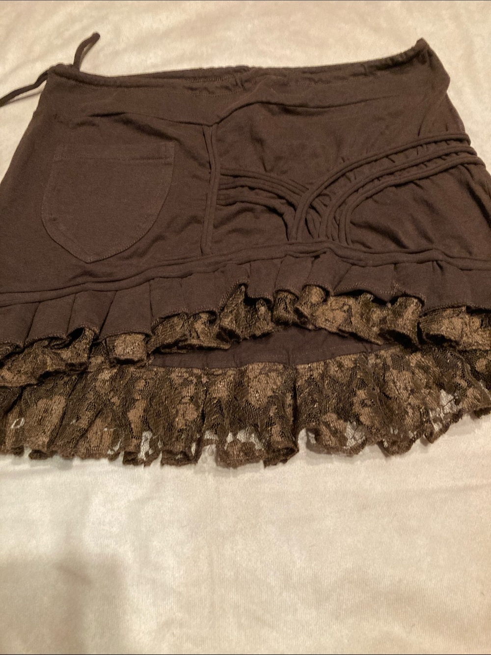 Lace-Trim Mini Skirt in Brown